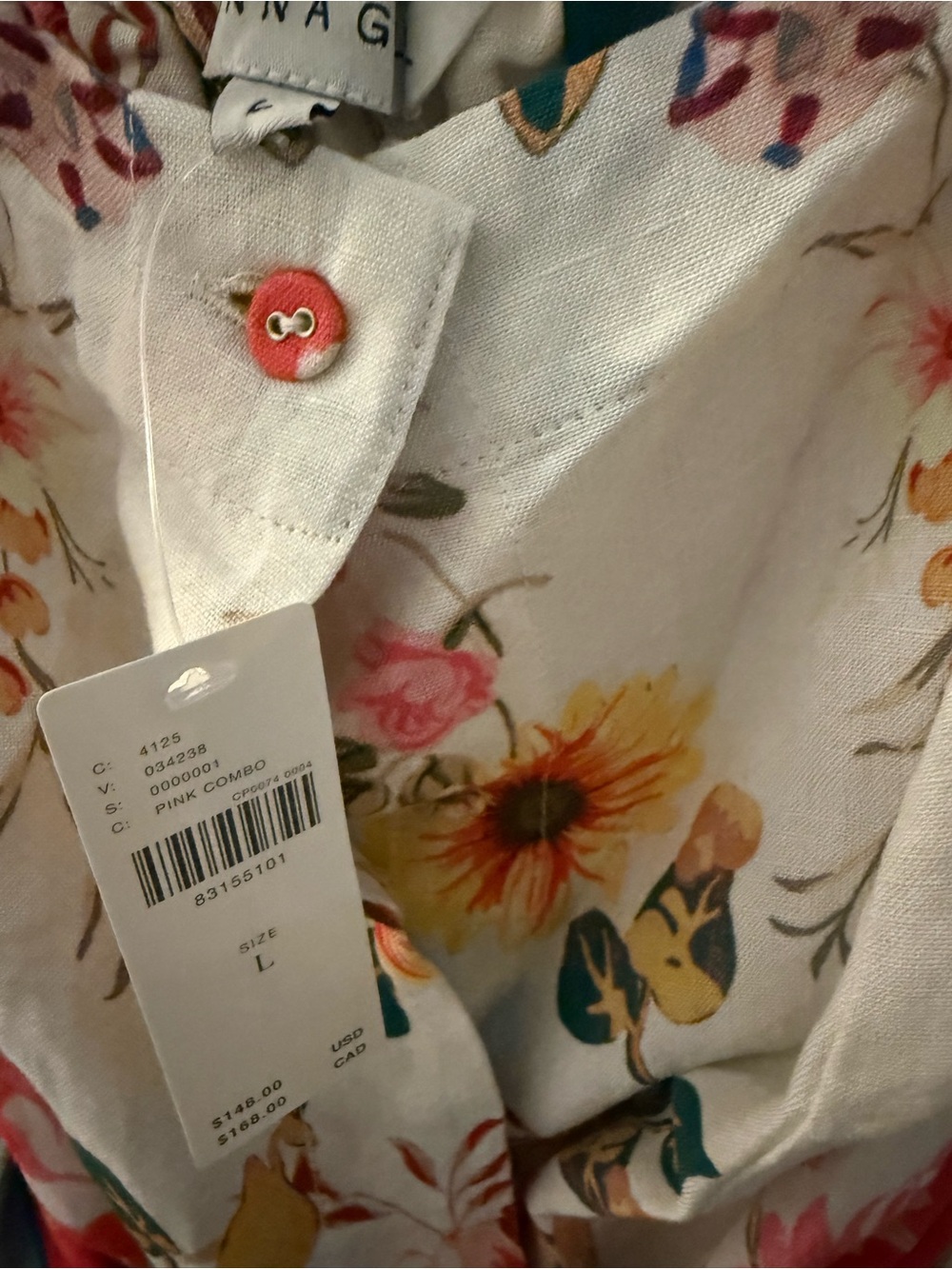 Anthro Floral Mini Romper in Cream with Coral Trim - Picture 3 of 3